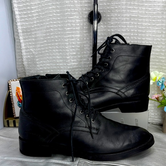 (B2)Mark Nason Los Angeles
Black Leather Lace-Up Boots with Side Zip -Men's 10.5 - Picture 1 of 12